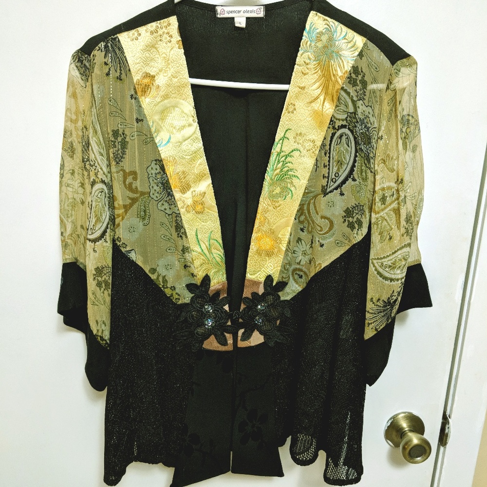 Yellow black gold kimono top elegant glam